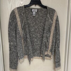 Mary McFadden Gray and Cream Fringe Cardigan